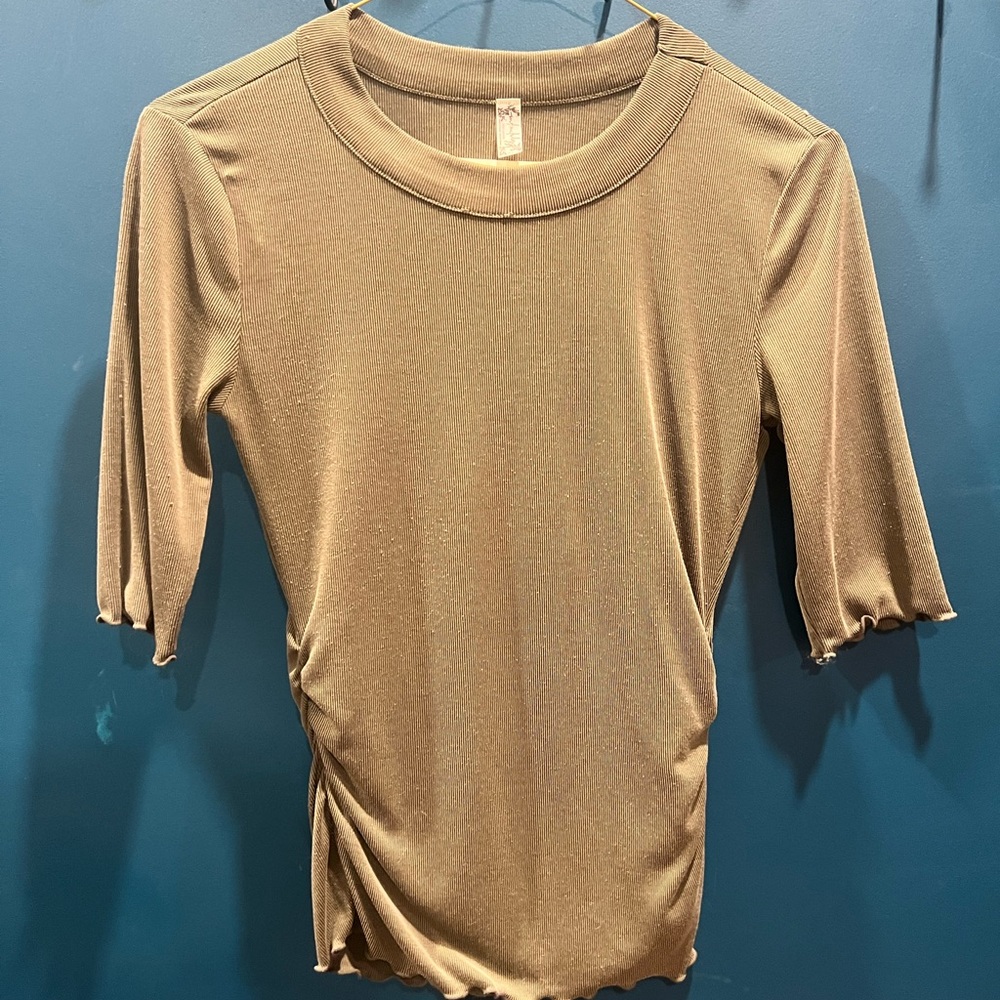 Free People Olive Green 3/4 Sleeve Shirt